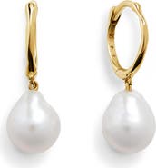 Monica Vinader Nura Baroque Pearl Drop Huggie Hoop Earrings