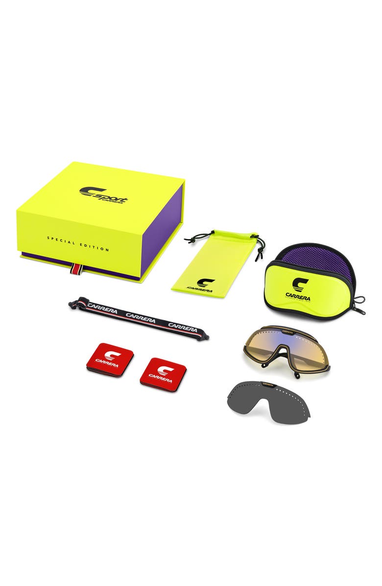 Carrera Eyewear Special Edition C Sport 99mm Mask Sunglasses, Alternate, color, Matte Black Gold/ Yellow