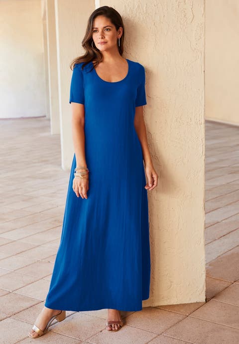 Stretch Cotton T-Shirt Maxi Dress (Plus) (Petite Available)