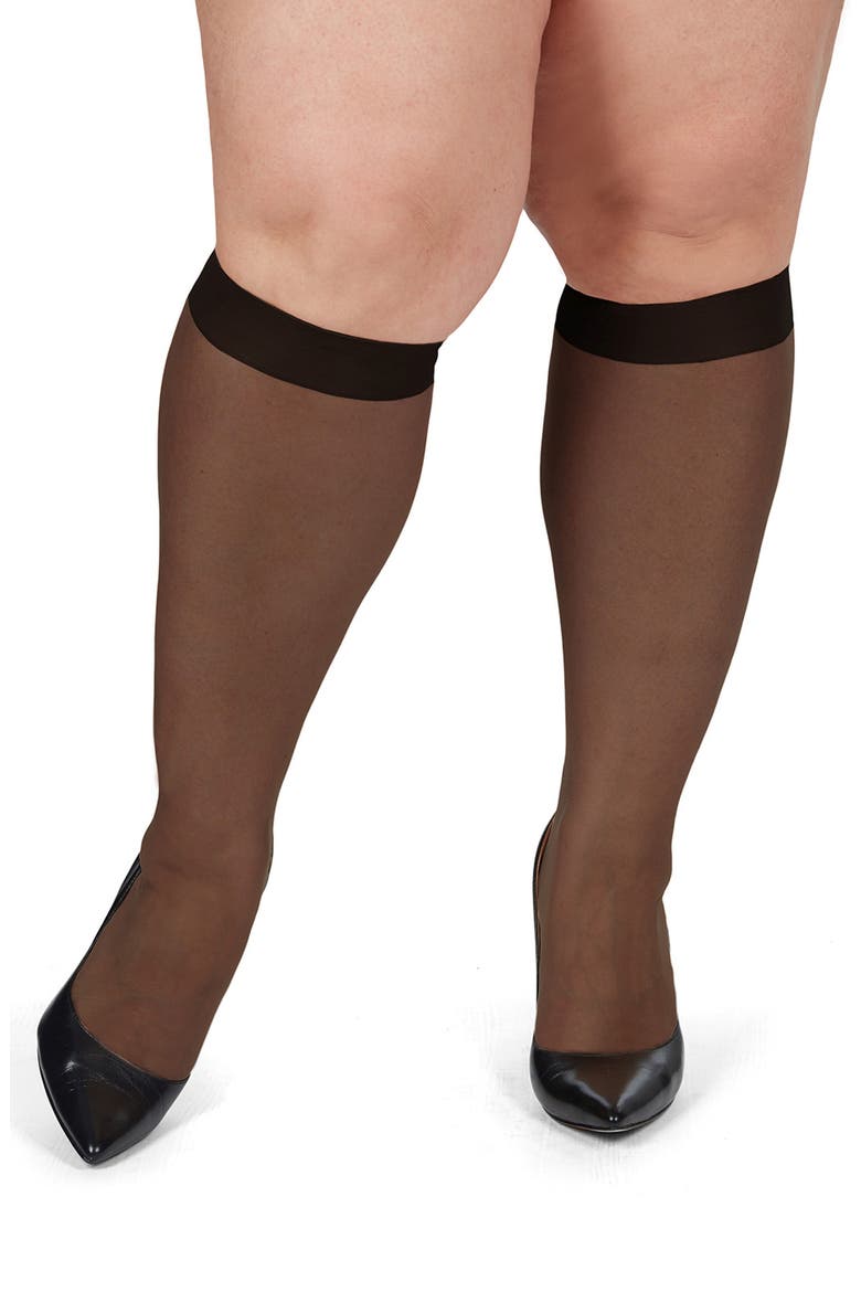 6-Pack Silky Sheer Curvy Knee High Socks, Alternate, color, JET BLACK