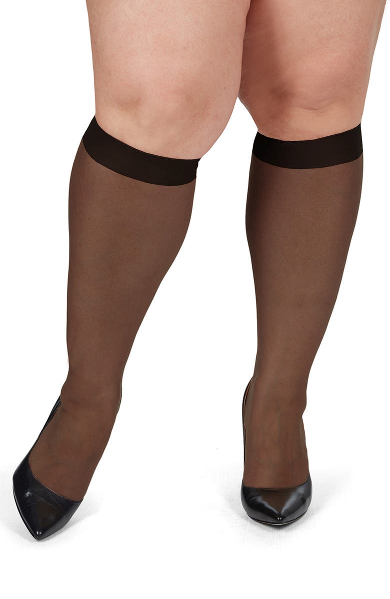 MeMoi 6-Pack Silky Sheer Curvy Knee High Socks, Alternate, color, Jet Black