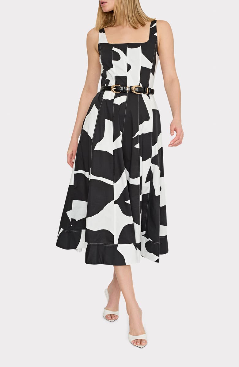 Milly Grand Foliage Stretch Cotton Poplin Dress, Alternate, color,