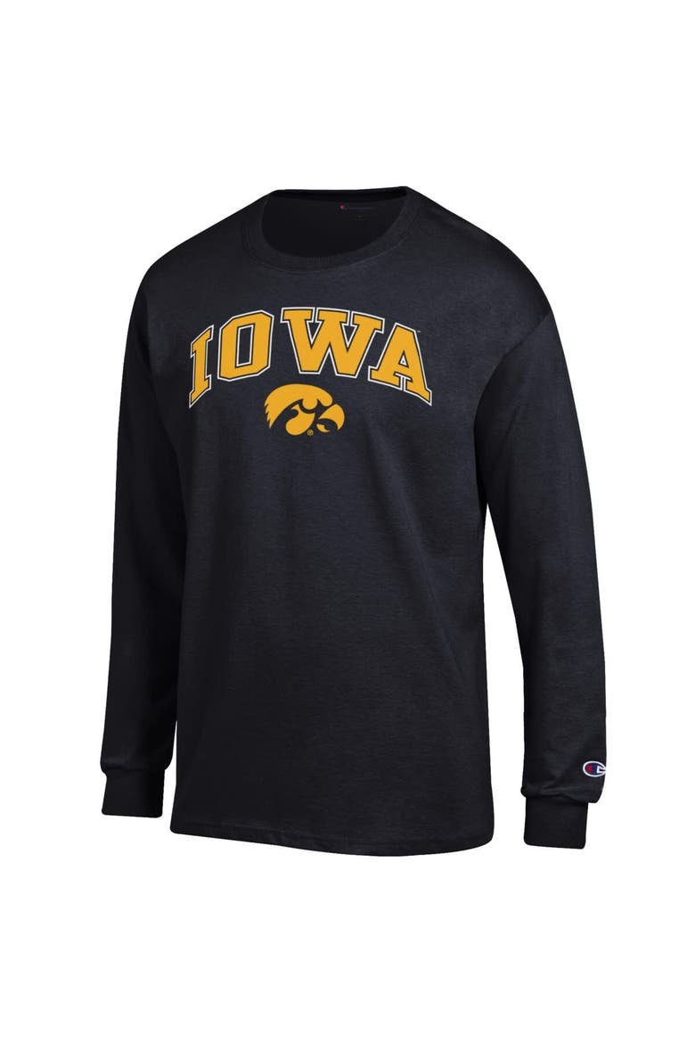 Men's Champion  Black Iowa Hawkeyes Arch Over Logo Long Sleeve T-Shirt, Alternate, color, Black