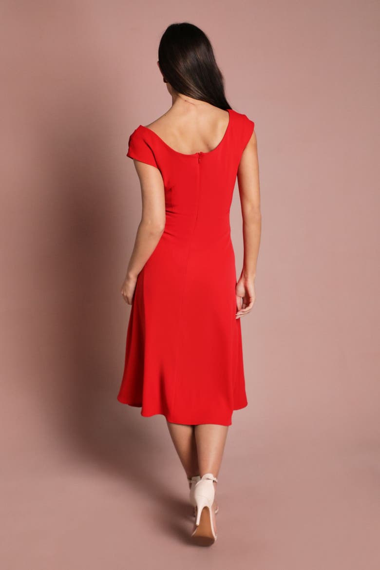 Off Shoulder Crepe Midi Dress, Alternate, color, Flame Red