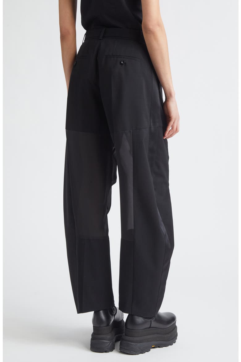 Belted Wool Suiting & Satin Barrel Leg Pants, Alternate, color, BLACK