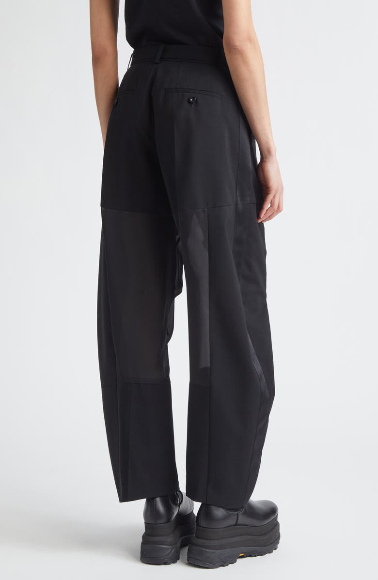Sacai Belted Wool Suiting & Satin Barrel Leg Pants, Alternate, color, Black
