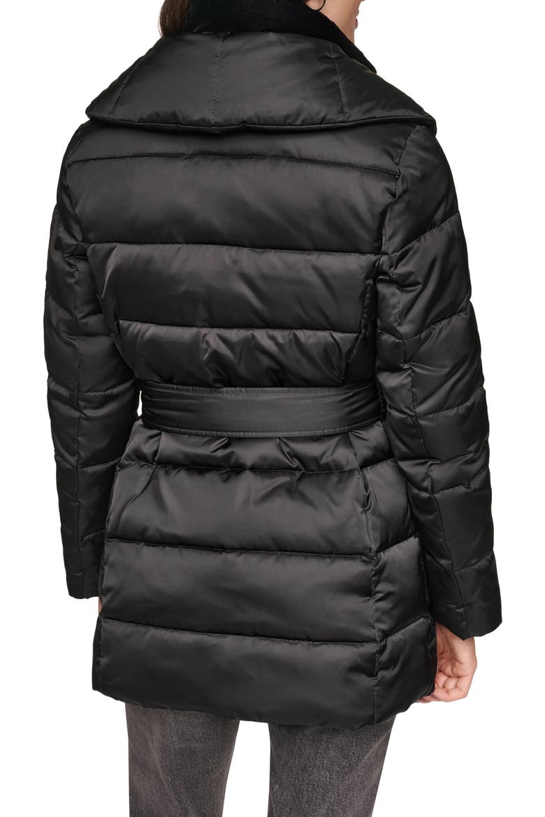 Zamora Shawl Collar Belted Puffer Coat, Alternate, color, BLACK