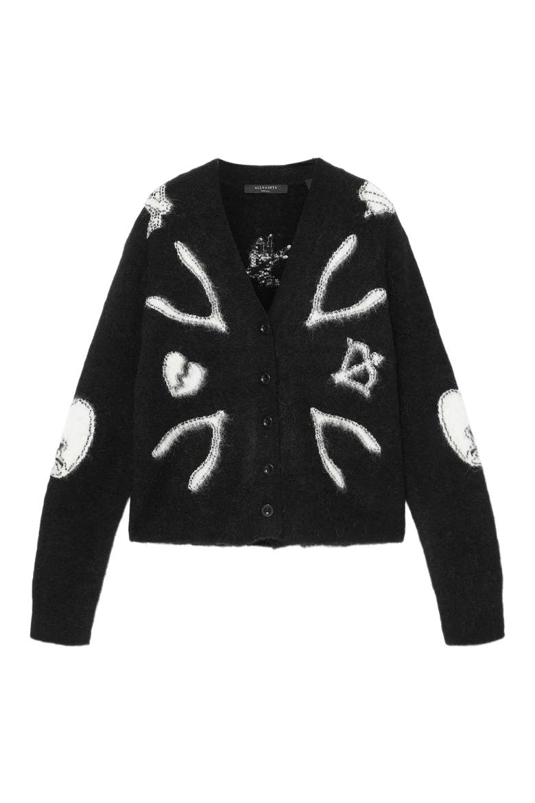 Charm Graphic Cardigan, Alternate, color, BLACK/ CHALK WHITE