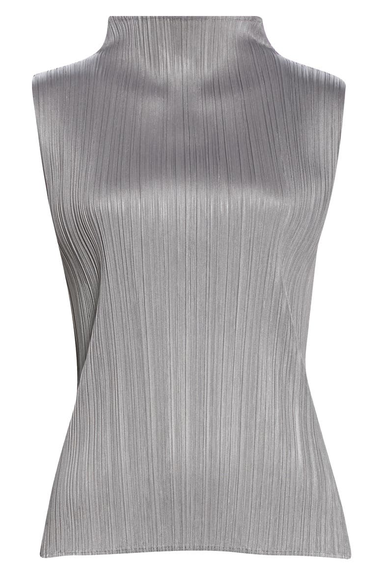 Pleated Funnel Neck Top, Alternate, color, GREY