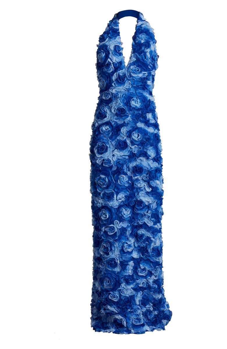 Tadashi Shoji 3-D Floral Halter Neck Gown, Alternate, color, 