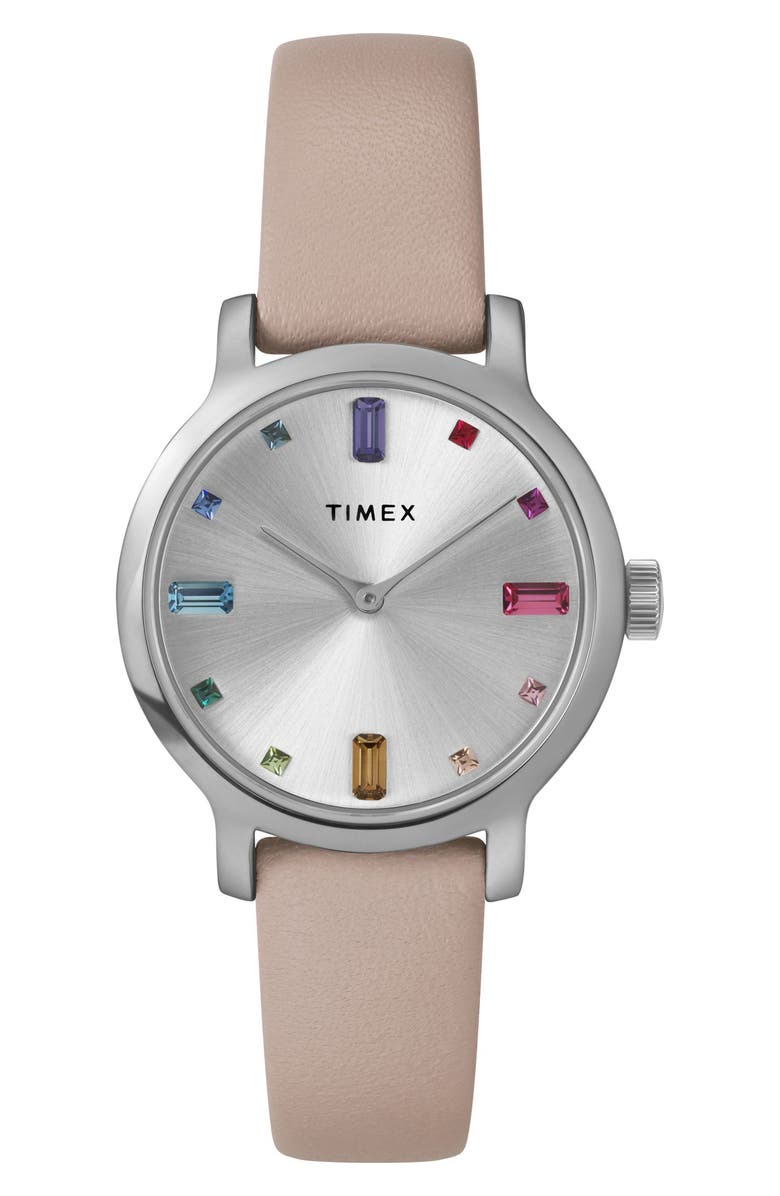 Timex<sup>®</sup> Transcend Leather Strap Watch, 31mm, Main, color, Pink