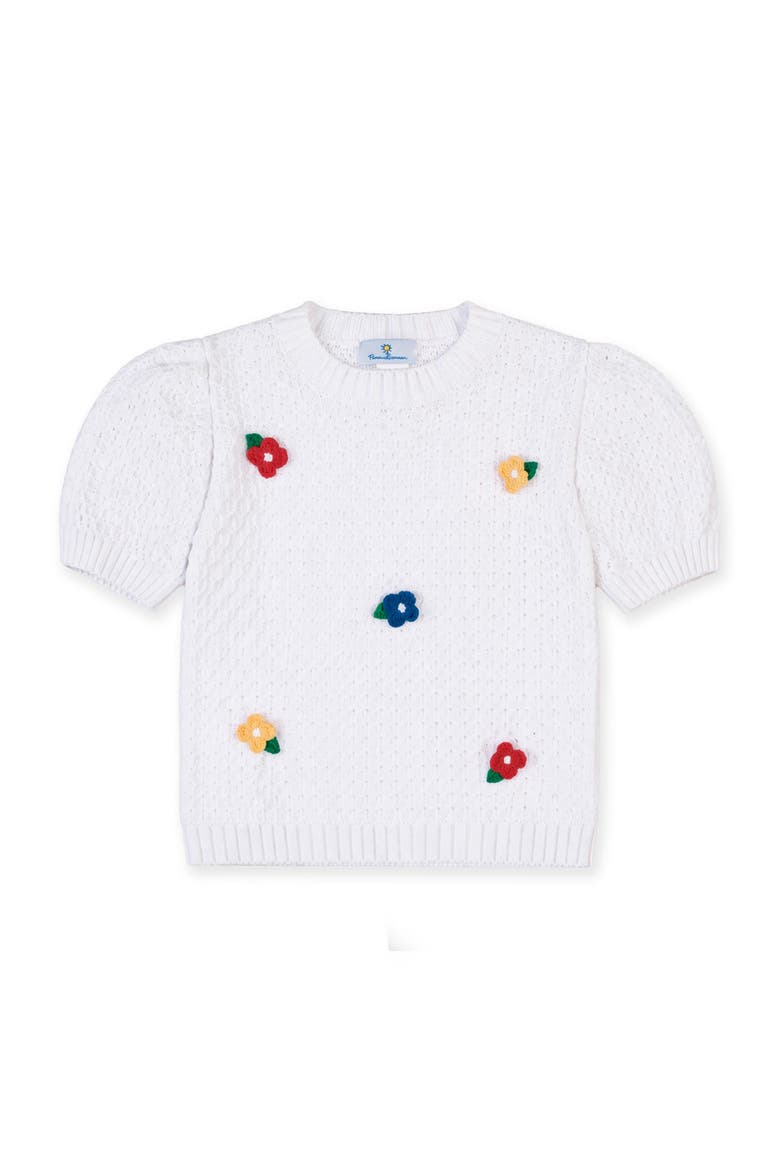 Short Sleeve Sweater With Crochet Flowers, Main, color, White