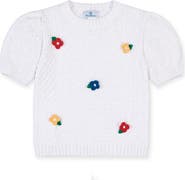 Florence Eiseman Short Sleeve Sweater With Crochet Flowers