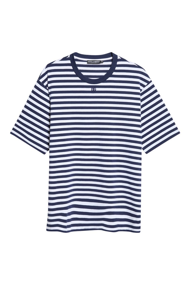 Embroidered Logo Stripe Stretch Cotton T-Shirt, Main, color, RIGATO