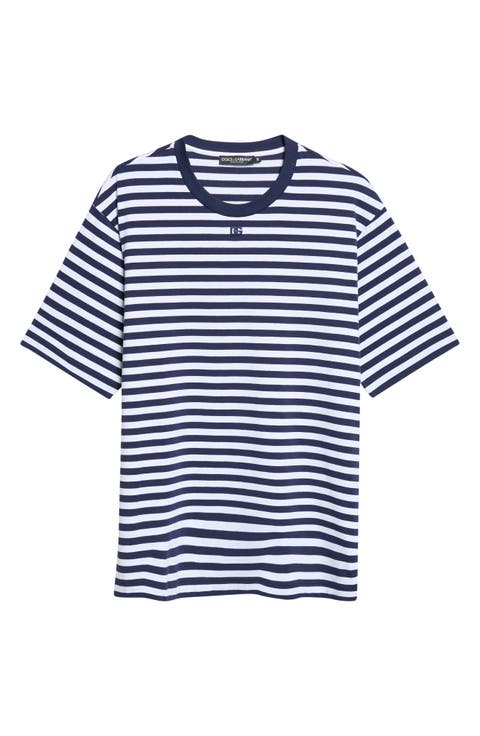 Embroidered Logo Stripe Stretch Cotton T-Shirt