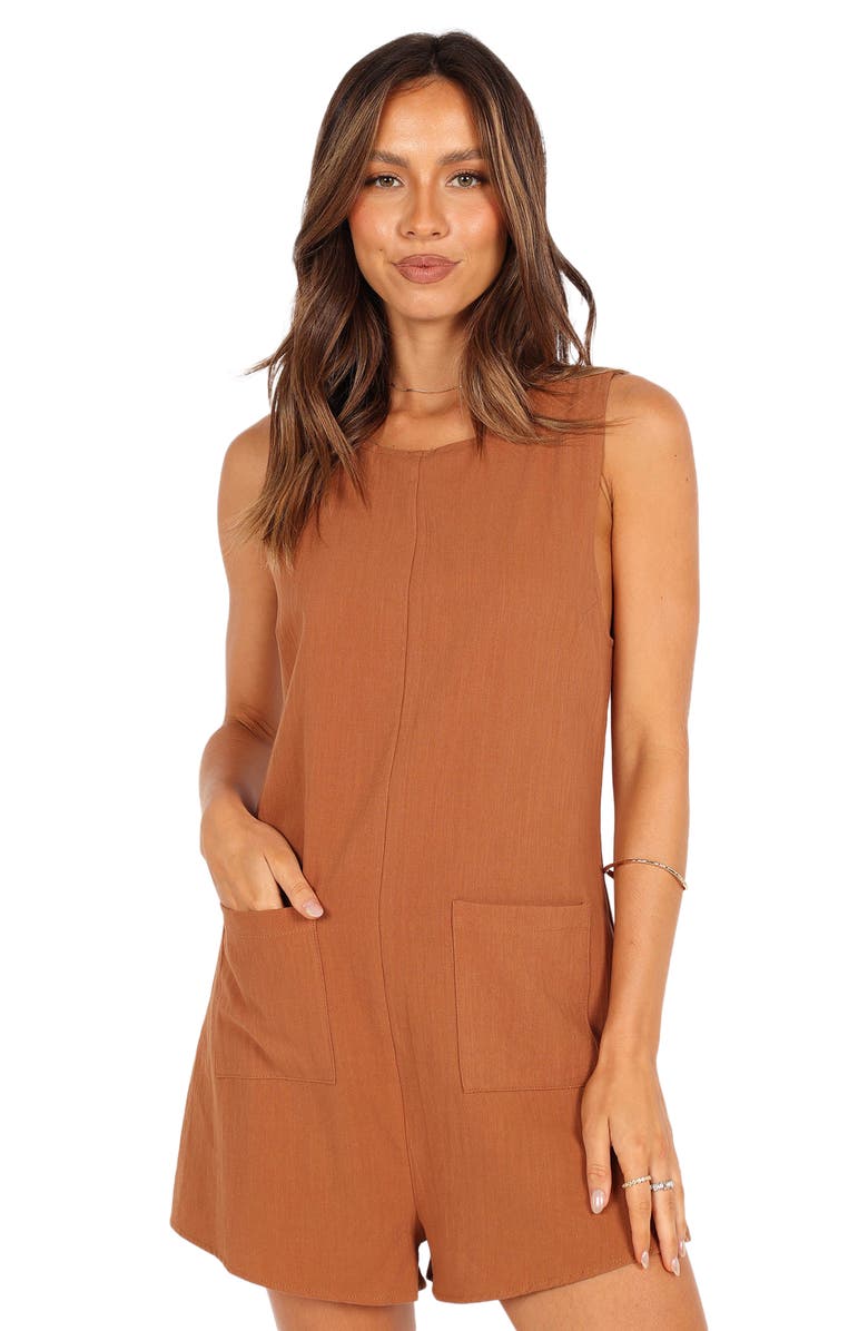 Petal & Pup Dory Sleeveless Romper, Alternate, color, Tan