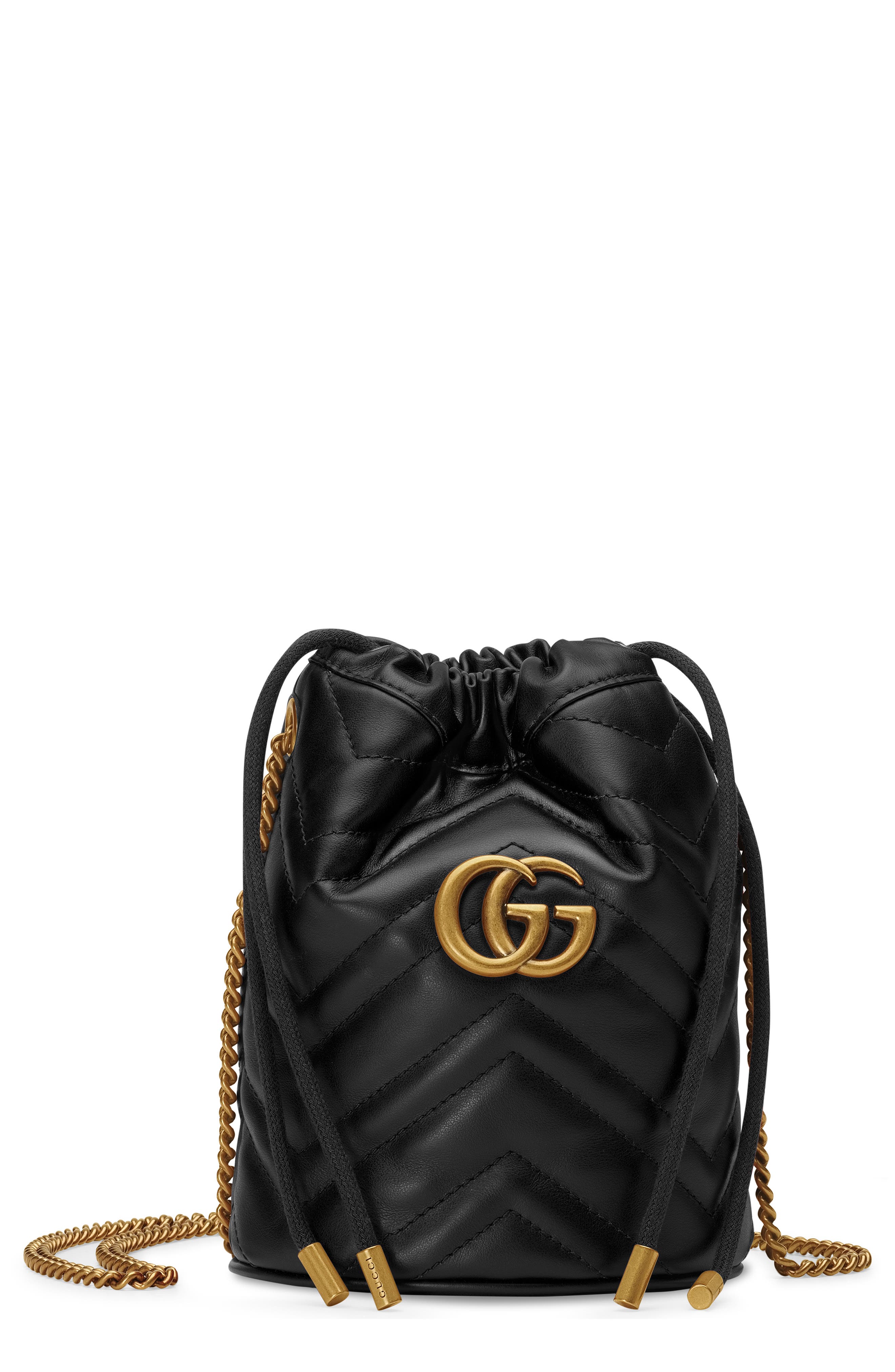 Mini Quilted Leather Bucket Bag, Main, color, NERO