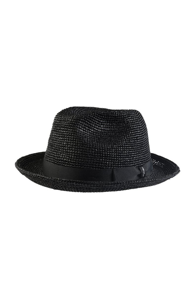 Men's Raffia Straw Hat with Grosgrain Hatband, Main, color, Black