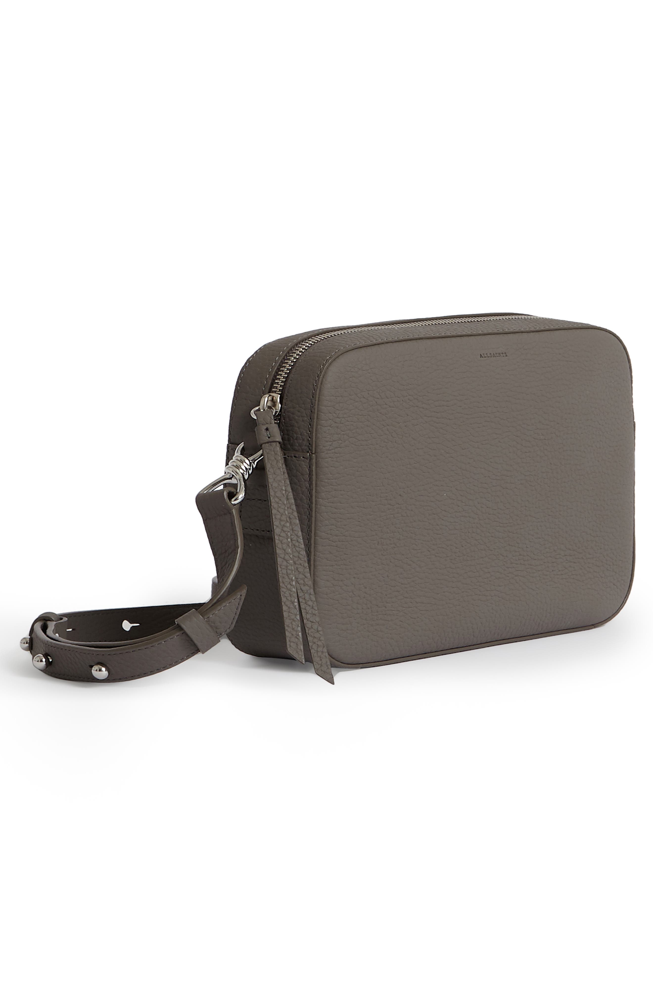 AllSaints Leather Camera Crossbody Bag, Alternate, color, Storm Grey