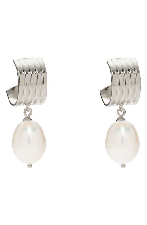Ridge Freshwater Pearl Hoop Earrings