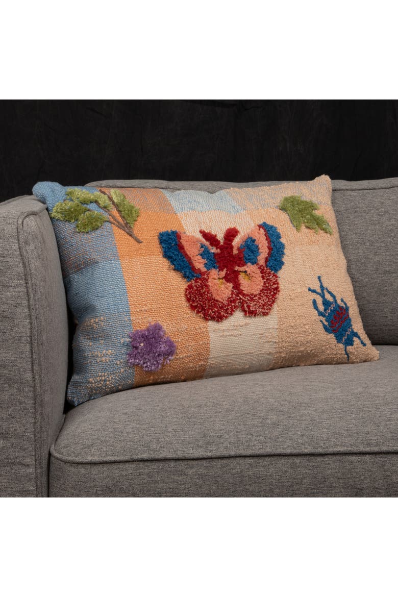 Indoor/Outdoor Woven Fabric Pillow with Tufting, Embroidery, and Insects, Multicolor, Alternate, color, Multicolor