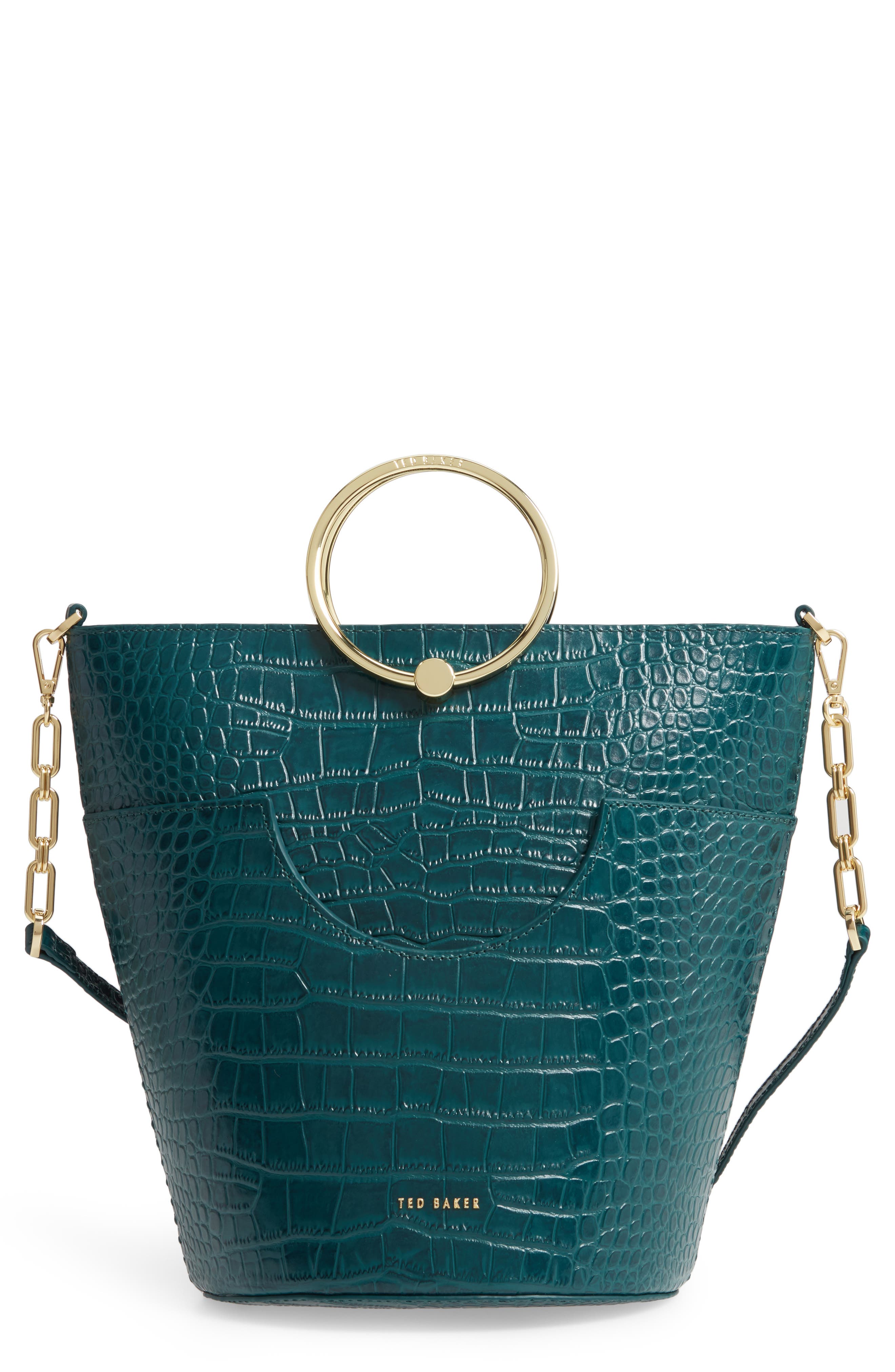 Ted Baker London Ashher Croc Embossed Leather Bucket Bag, Main, color, 