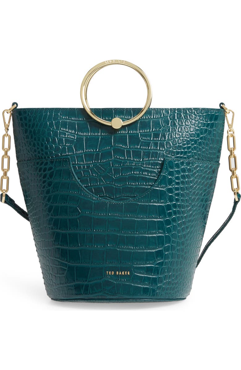 Ted Baker London Ashher Croc Embossed Leather Bucket Bag, Main, color,