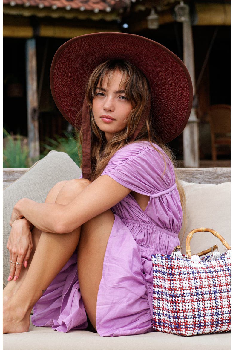 The Lolo Wide-brim Jute Boater Hat, Alternate, color, Burgundy