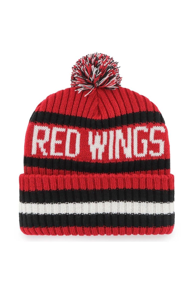 Men's '47 Red Detroit Red Wings Bering Cuffed Knit Hat with Pom, Alternate, color, RED