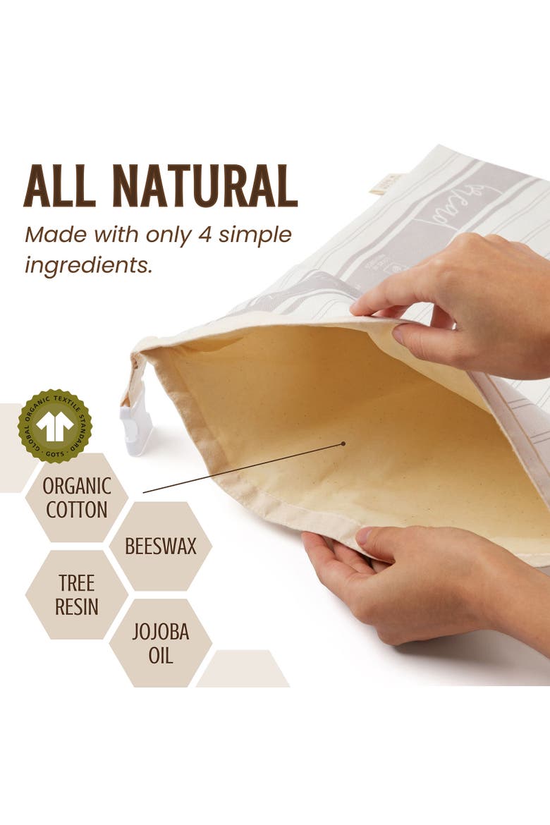 Beeswax Bread Bags, Set of 2, Reusable Organic Cotton, 13"x17", Alternate, color, Gray