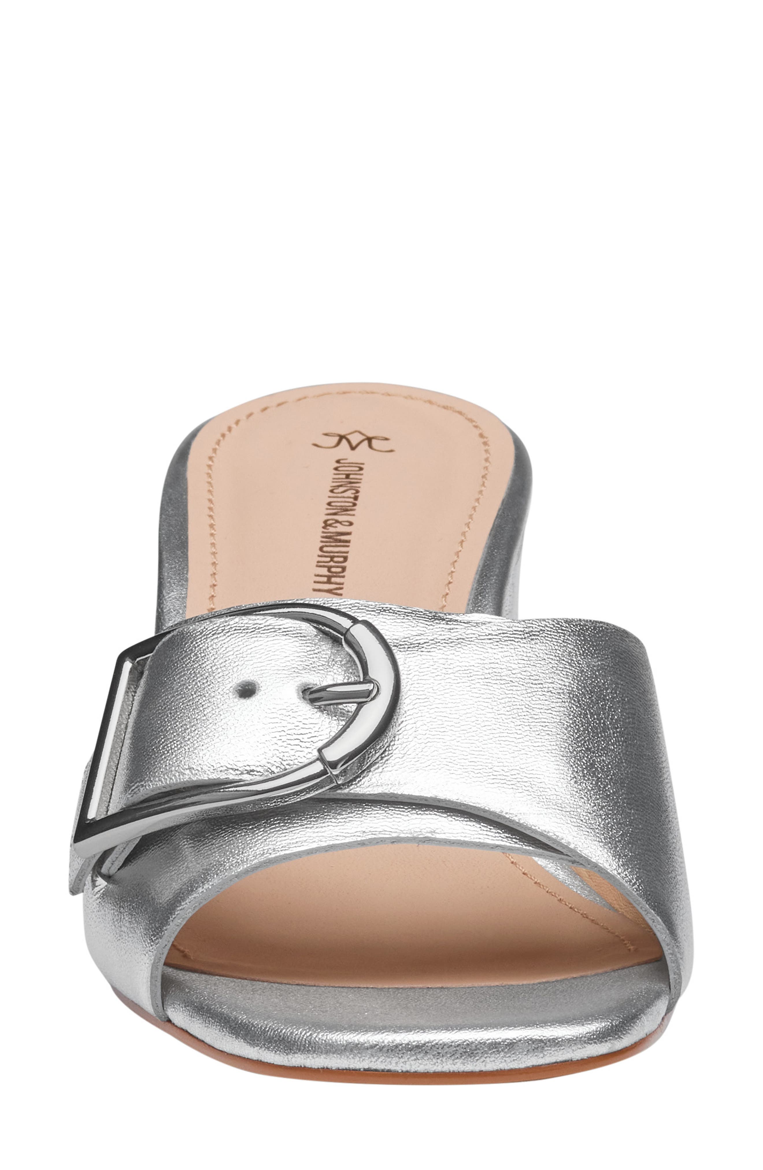 Johnston & Murphy Edith Buckle Slide Sandal, Alternate, color, Silver Metallic Sheepskin