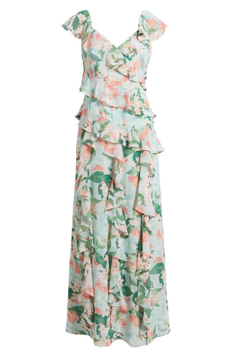 Eliza J Floral Ruffle Maxi Dress, Alternate, color, Mint