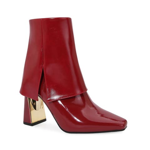 Folded Calf Metal Heel Bootie