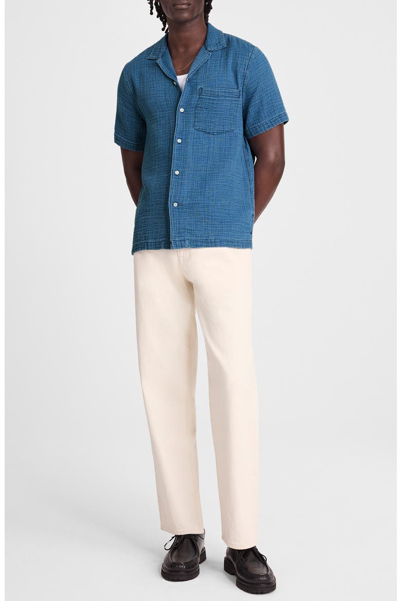 Indigo Dyed Short Sleeve Cotton Button-Up Shirt, Alternate, color, LIGHT INDIGO GAUZE