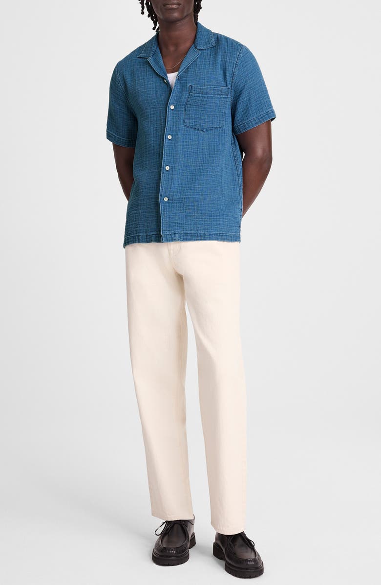 Madewell Indigo Dyed Short Sleeve Cotton Button-Up Shirt, Alternate, color, Light Indigo Gauze