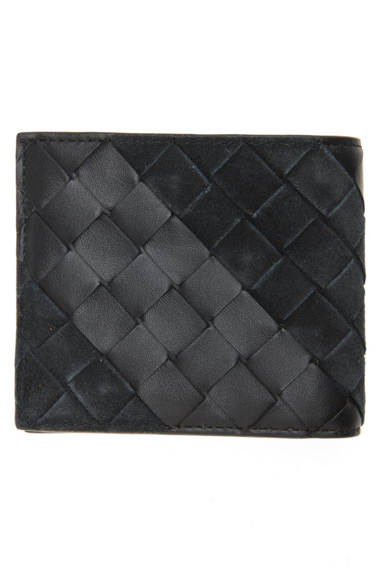 Intrecciato Leather Bifold Wallet, Alternate, color, 8803 BLACK/ SILVER