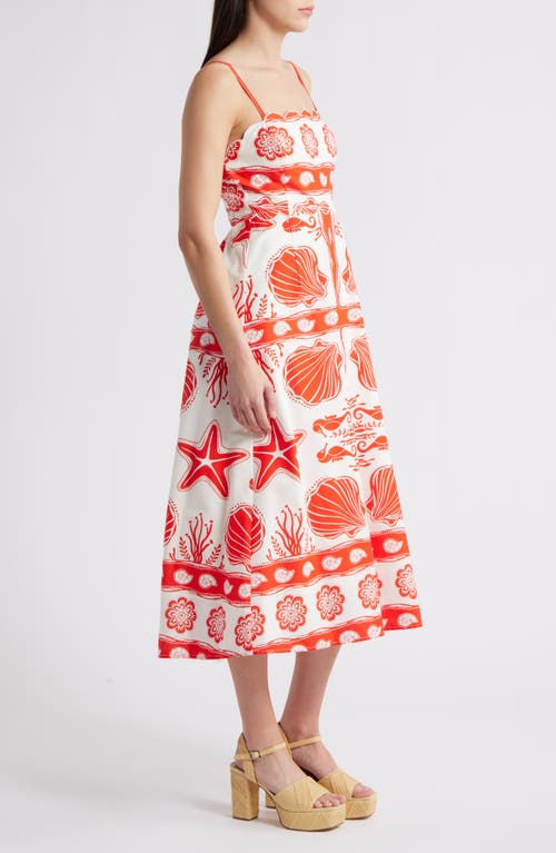Moon River Printed Scallop Neck Midi Dress