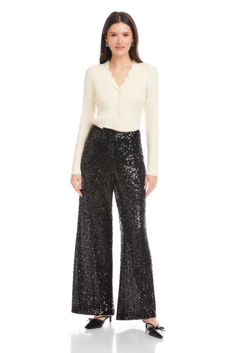 Lynette Wide Leg Sequin Pants, Alternate, color, BLACK