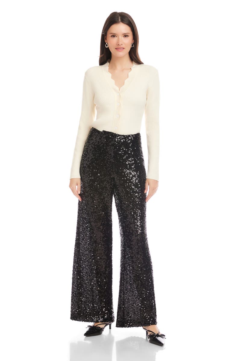FIFTEEN TWENTY Lynette Wide Leg Sequin Pants, Alternate, color, Black