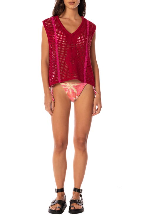 Flame Coral Crochet Cover-Up Vest