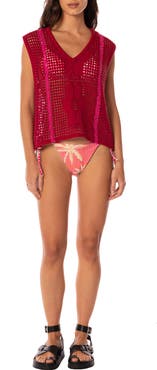 Maaji Flame Coral Crochet Cover-Up Vest