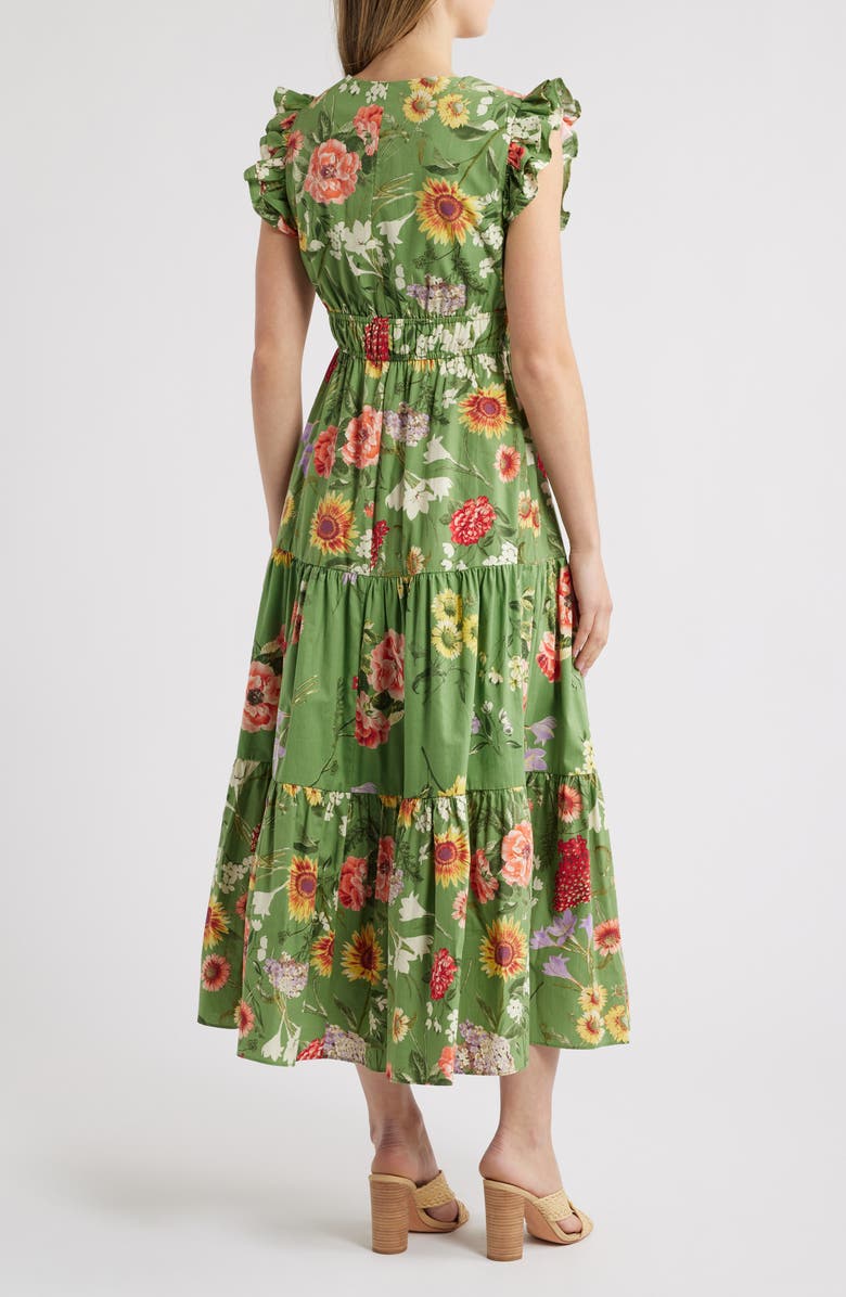 Anne Klein Floral Cotton Ruffle Shoulder Tiered Dress, Alternate, color, 