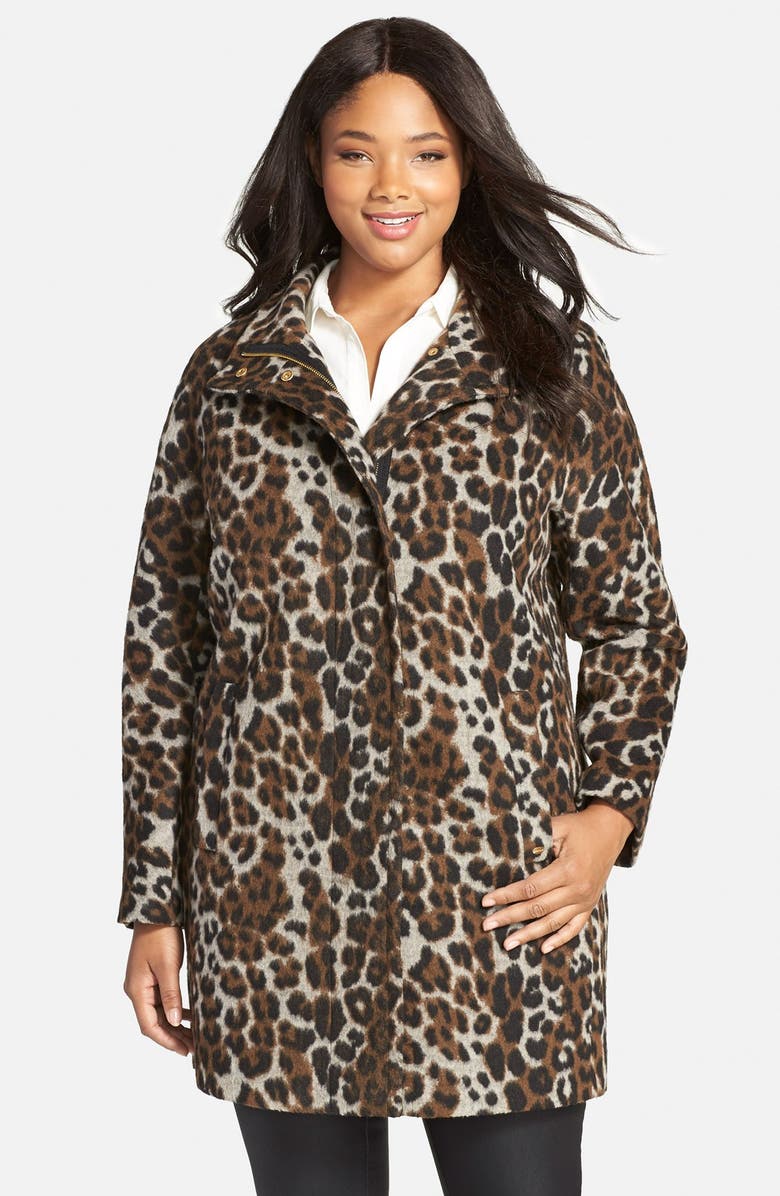 Ellen Tracy Leopard Print Car Coat, Main, color, 