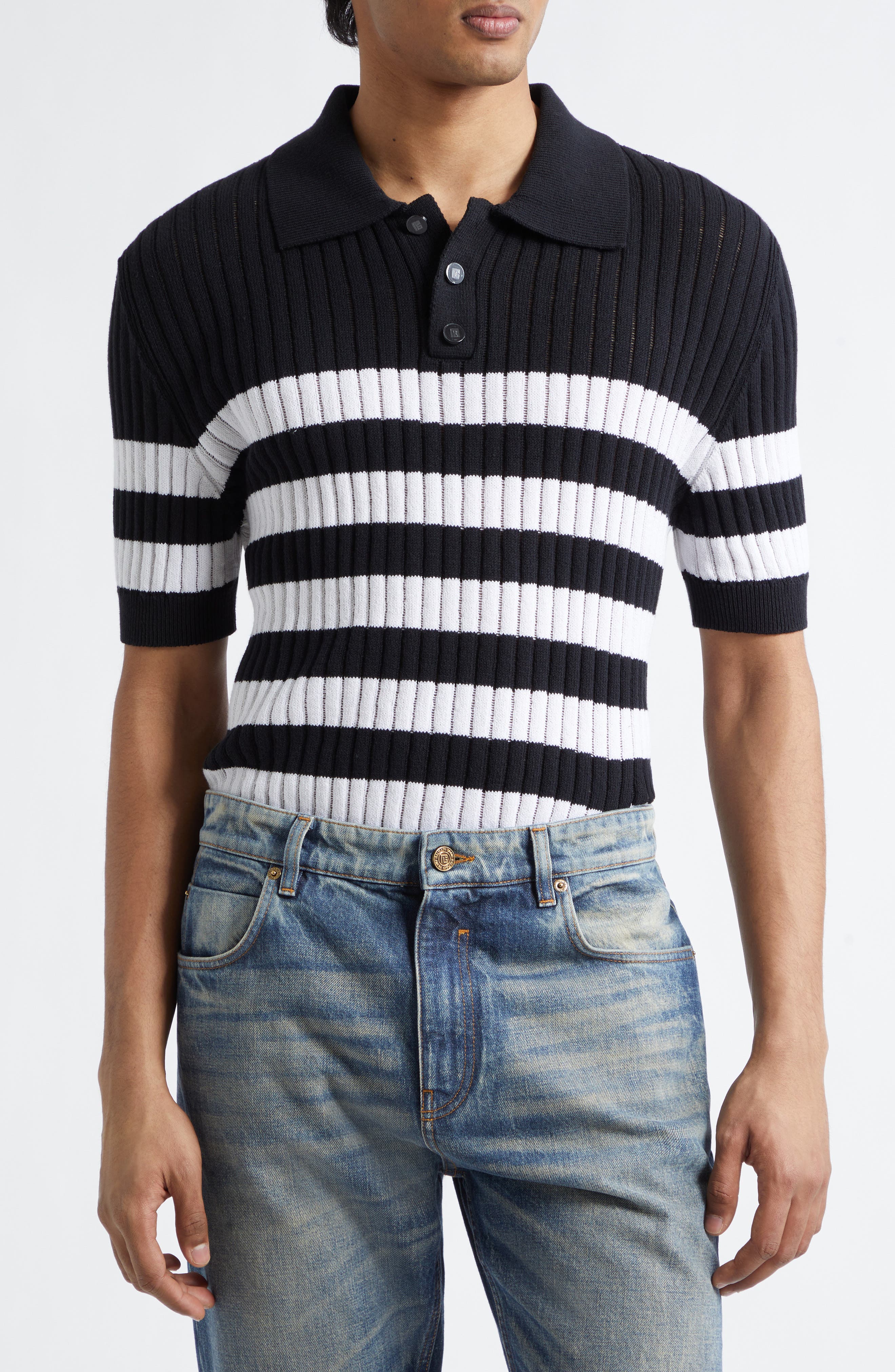 Mariner Cotton Blend Ribbed Polo Sweater