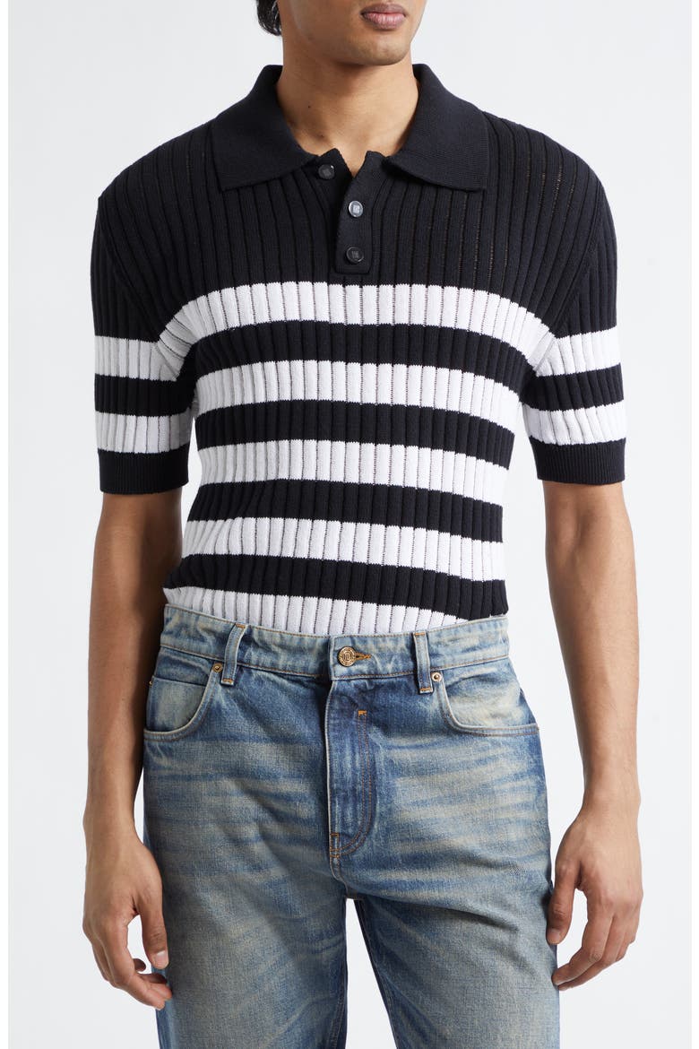 Mariner Cotton Blend Ribbed Polo Sweater, Main, color, EAB BLK/ WHITE