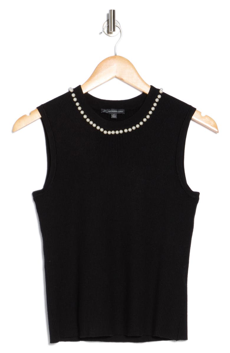 Adrianna Papell Imitation Pearl Ribbed Sleeveless Sweater, Alternate, color,