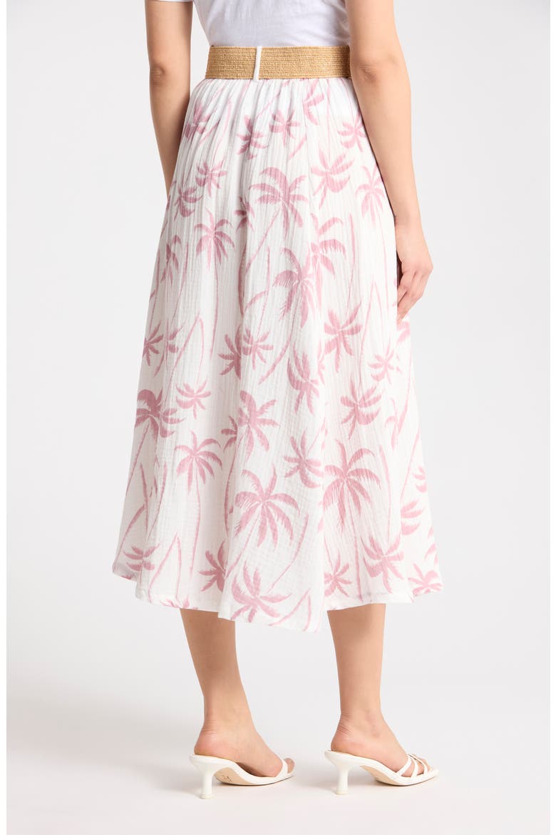 Palm Tree Belted Cotton Gauze Skirt, Alternate, color, LILAS