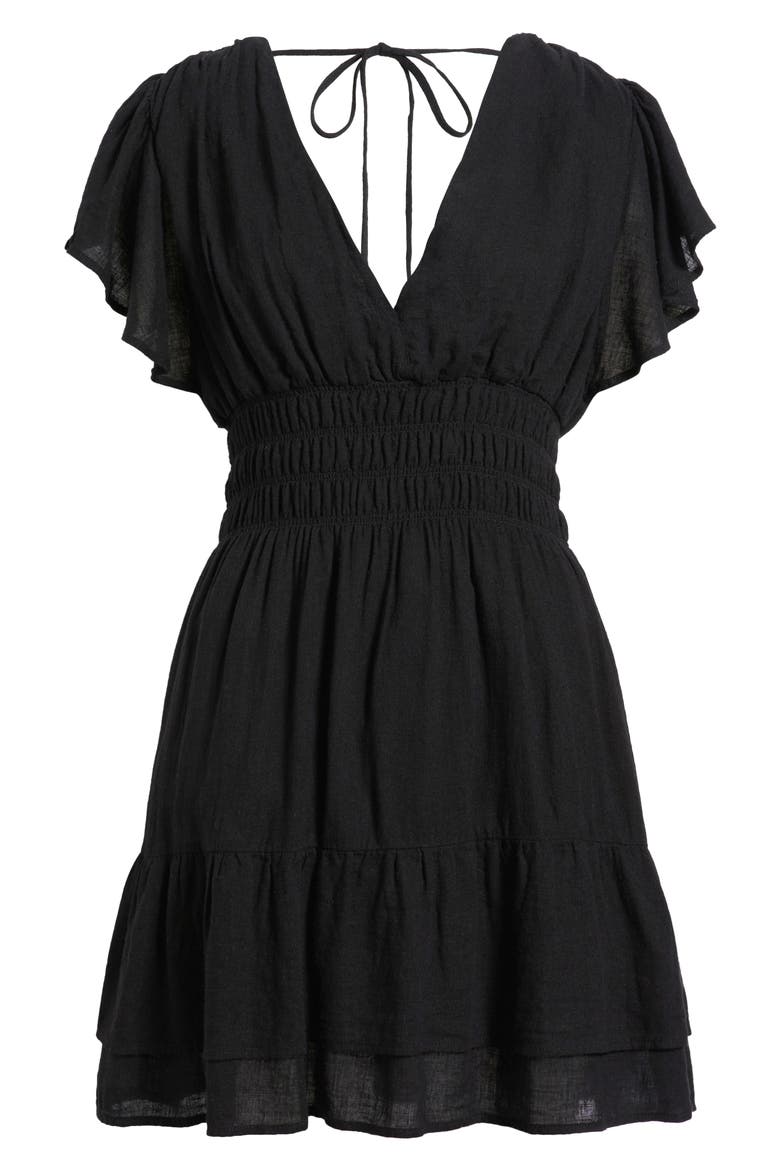 Kimora Smocked Waist Linen Blend Dress, Alternate, color, BLACK