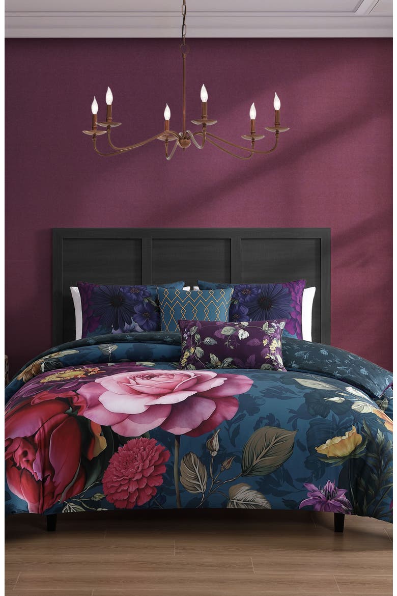 Vibrant Flora Reversible 5-Piece Comforter Set, Alternate, color, BLUE