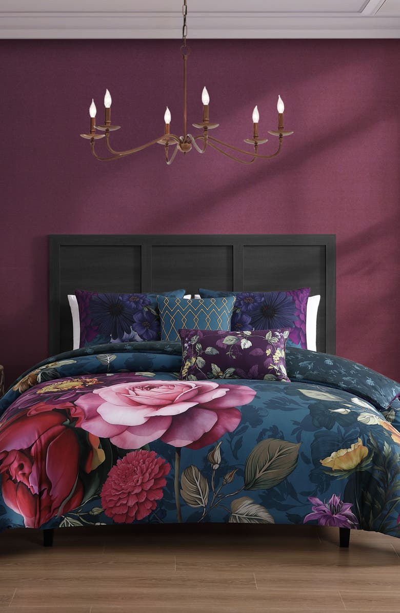 Bebejan Vibrant Flora Reversible 5-Piece Comforter Set, Alternate, color, Blue